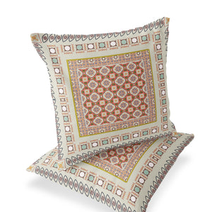 Homeroots Set Of Two 16" X 16" Orange And White Blown Seam Floral Indoor Outdoor Throw Pillow  Polyester 535451