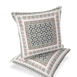 Homeroots Set Of Two 16" X 16" Blue And White Blown Seam Floral Indoor Outdoor Throw Pillow  Polyester 535452