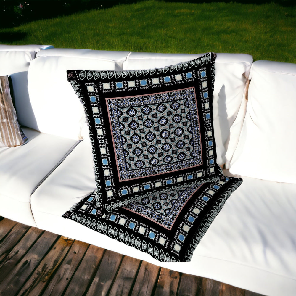 Homeroots Set Of Two 16" X 16" Black And Blue Blown Seam Floral Indoor Outdoor Throw Pillow  Polyester 535453