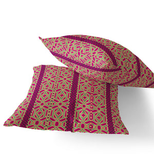 Homeroots Set Of Two 16" X 16" Pink And Green Blown Seam Striped Indoor Outdoor Throw Pillow  Polyester 535454