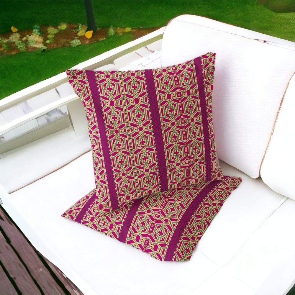 Homeroots Set Of Two 16" X 16" Pink And Green Blown Seam Striped Indoor Outdoor Throw Pillow  Polyester 535454