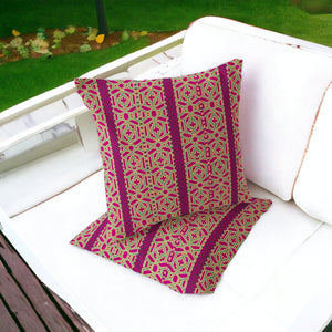 Homeroots Set Of Two 16" X 16" Pink And Green Blown Seam Striped Indoor Outdoor Throw Pillow  Polyester 535454