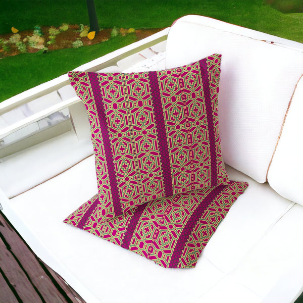 Homeroots Set Of Two 16" X 16" Pink And Green Blown Seam Striped Indoor Outdoor Throw Pillow  Polyester 535454