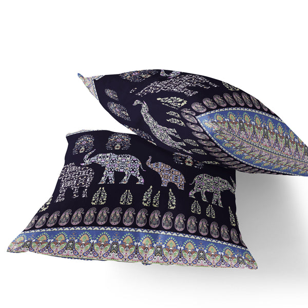 Homeroots Set Of Two 16" X 16" Blue And Purple Elephant Blown Seam Paisley Indoor Outdoor Throw Pillow  Polyester 535455