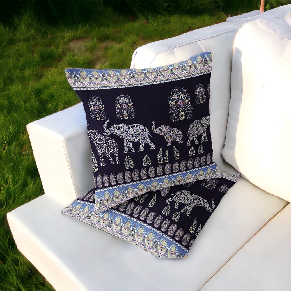 Homeroots Set Of Two 16" X 16" Blue And Purple Elephant Blown Seam Paisley Indoor Outdoor Throw Pillow  Polyester 535455