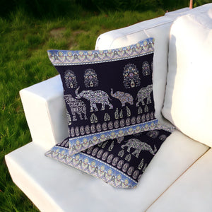 Homeroots Set Of Two 16" X 16" Blue And Purple Elephant Blown Seam Paisley Indoor Outdoor Throw Pillow  Polyester 535455