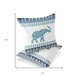 Homeroots Set Of Two 16" X 16" Blue And White Elephant Blown Seam Paisley Indoor Outdoor Throw Pillow  Polyester 535456