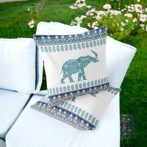 Homeroots Set Of Two 16" X 16" Blue And White Elephant Blown Seam Paisley Indoor Outdoor Throw Pillow  Polyester 535456
