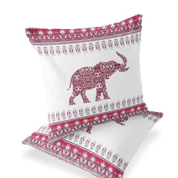 Homeroots Set Of Two 16" X 16" Red And White Elephant Blown Seam Paisley Indoor Outdoor Throw Pillow  Polyester 535457