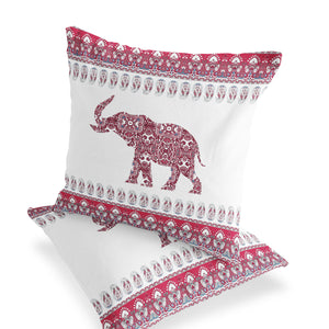 Homeroots Set Of Two 16" X 16" Red And White Elephant Blown Seam Paisley Indoor Outdoor Throw Pillow  Polyester 535457