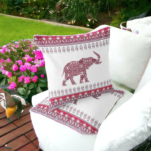 Homeroots Set Of Two 16" X 16" Red And White Elephant Blown Seam Paisley Indoor Outdoor Throw Pillow  Polyester 535457