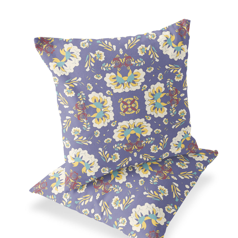 Homeroots Set Of Two 16" X 16" Purple And White Blown Seam Floral Indoor Outdoor Throw Pillow  Polyester 535459
