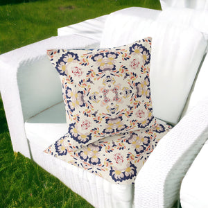 Homeroots Set Of Two 16" X 16" Blue And White Blown Seam Eclectic Indoor Outdoor Throw Pillow  Polyester 535460