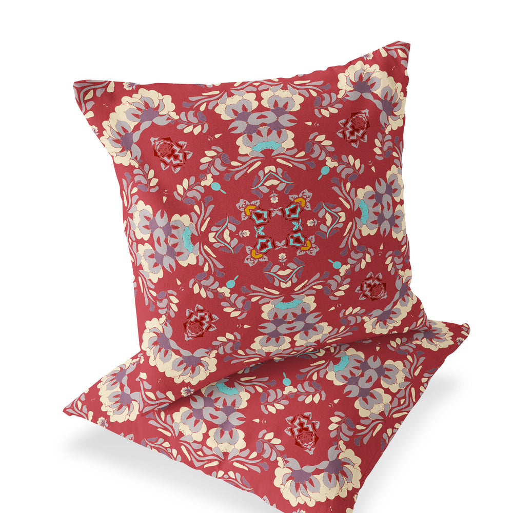 Homeroots Set Of Two 16" X 16" Red And Ivory Blown Seam Eclectic Indoor Outdoor Throw Pillow  Polyester 535461