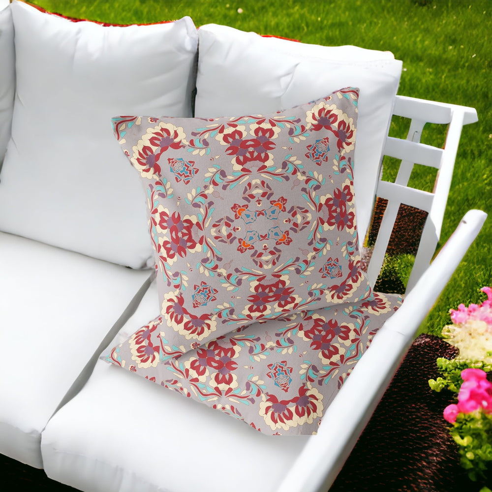 Homeroots Set Of Two 16" X 16" Purple And Ivory Blown Seam Eclectic Indoor Outdoor Throw Pillow  Polyester 535462