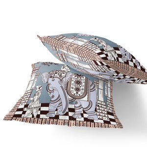 Homeroots Set Of Two 16" X 16" Blue And Brown Elephant Blown Seam Floral Indoor Outdoor Throw Pillow  Polyester 535463