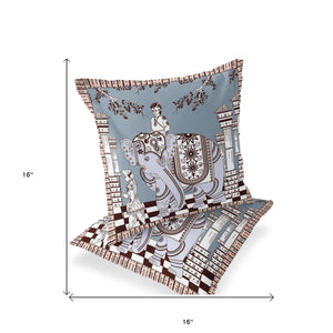 Homeroots Set Of Two 16" X 16" Blue And Brown Elephant Blown Seam Floral Indoor Outdoor Throw Pillow  Polyester 535463