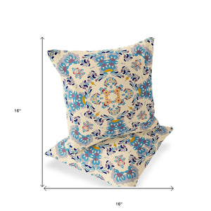 Homeroots Set Of Two 16" X 16" Blue And Off White Blown Seam Eclectic Indoor Outdoor Throw Pillow  Polyester 535464
