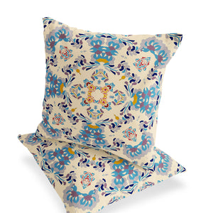Homeroots Set Of Two 16" X 16" Blue And Off White Blown Seam Eclectic Indoor Outdoor Throw Pillow  Polyester 535464