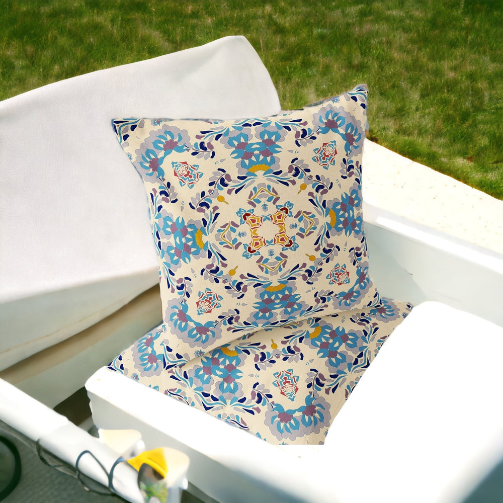 Homeroots Set Of Two 16" X 16" Blue And Off White Blown Seam Eclectic Indoor Outdoor Throw Pillow  Polyester 535464