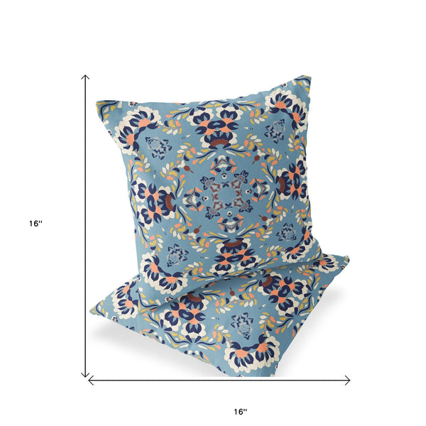 Homeroots Set Of Two 16" X 16" Blue And Gray Blown Seam Eclectic Indoor Outdoor Throw Pillow  Polyester 535465