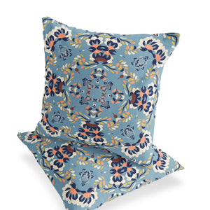 Homeroots Set Of Two 16" X 16" Blue And Gray Blown Seam Eclectic Indoor Outdoor Throw Pillow  Polyester 535465