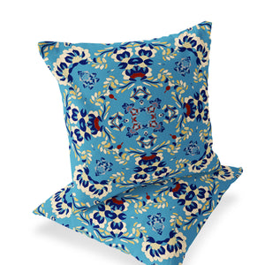 Homeroots Set Of Two 16" X 16" Blue And Yellow Blown Seam Eclectic Indoor Outdoor Throw Pillow  Polyester 535466