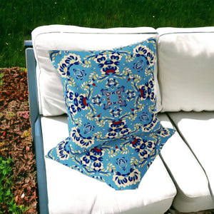 Homeroots Set Of Two 16" X 16" Blue And Yellow Blown Seam Eclectic Indoor Outdoor Throw Pillow  Polyester 535466