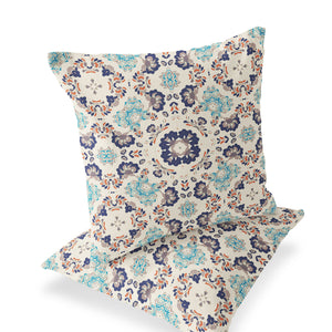 Homeroots Set Of Two 16" X 16" Blue And Off White Blown Seam Floral Indoor Outdoor Throw Pillow  Polyester 535469