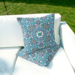 Homeroots Set Of Two 16" X 16" Blue And Green Blown Seam Floral Indoor Outdoor Throw Pillow  Polyester 535470