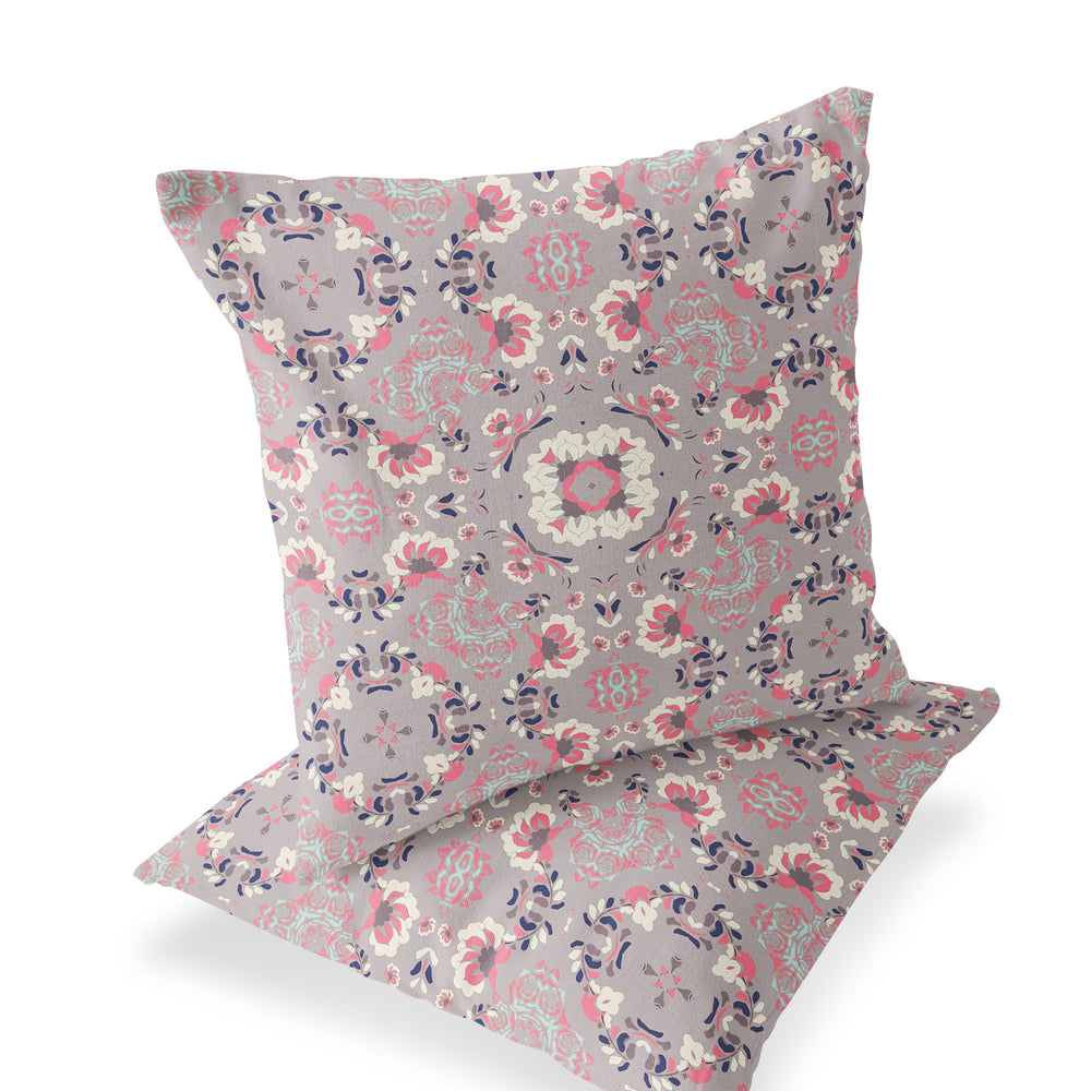 Homeroots Set Of Two 16" X 16" Pink And Ivory Blown Seam Floral Indoor Outdoor Throw Pillow  Polyester 535471