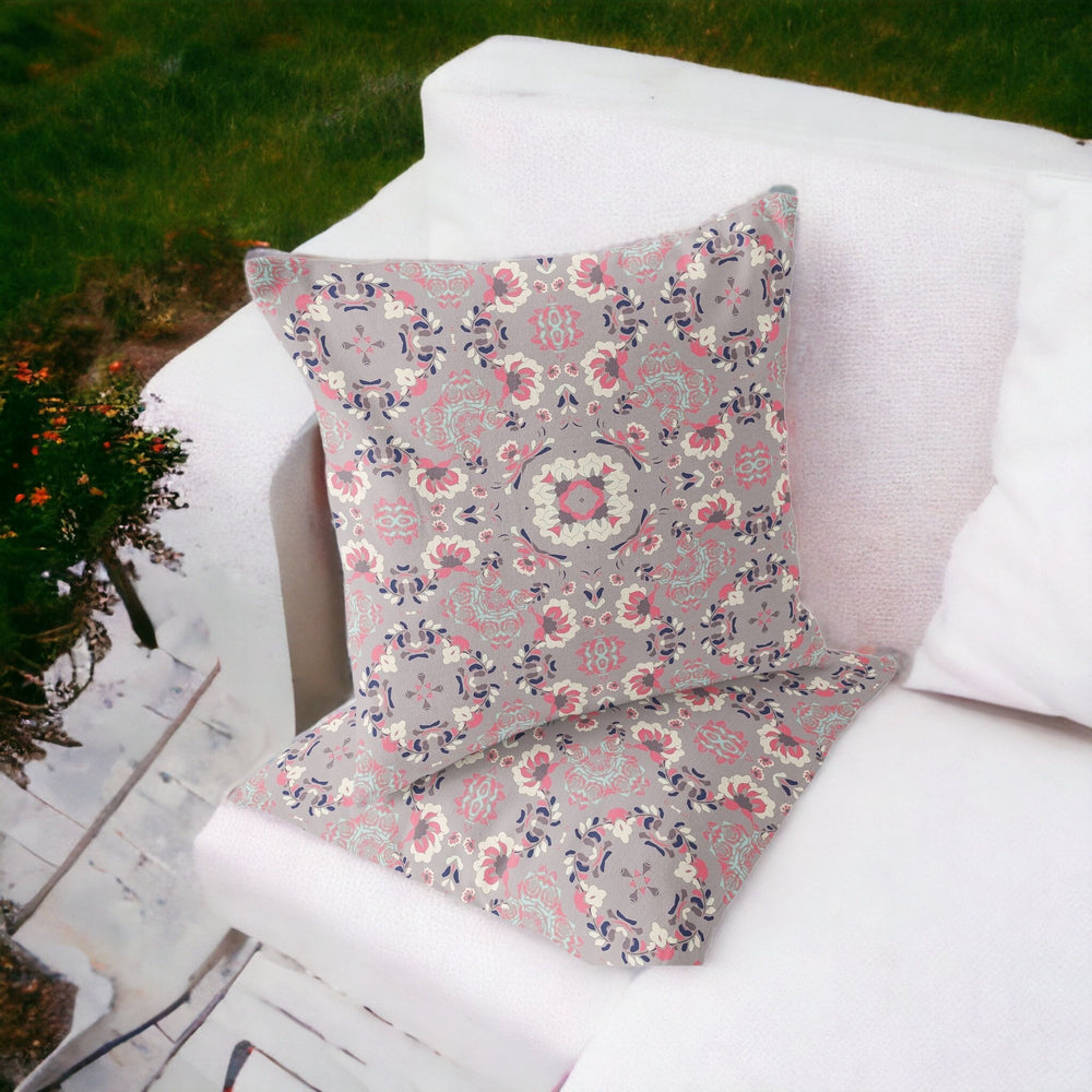 Homeroots Set Of Two 16" X 16" Pink And Ivory Blown Seam Floral Indoor Outdoor Throw Pillow  Polyester 535471