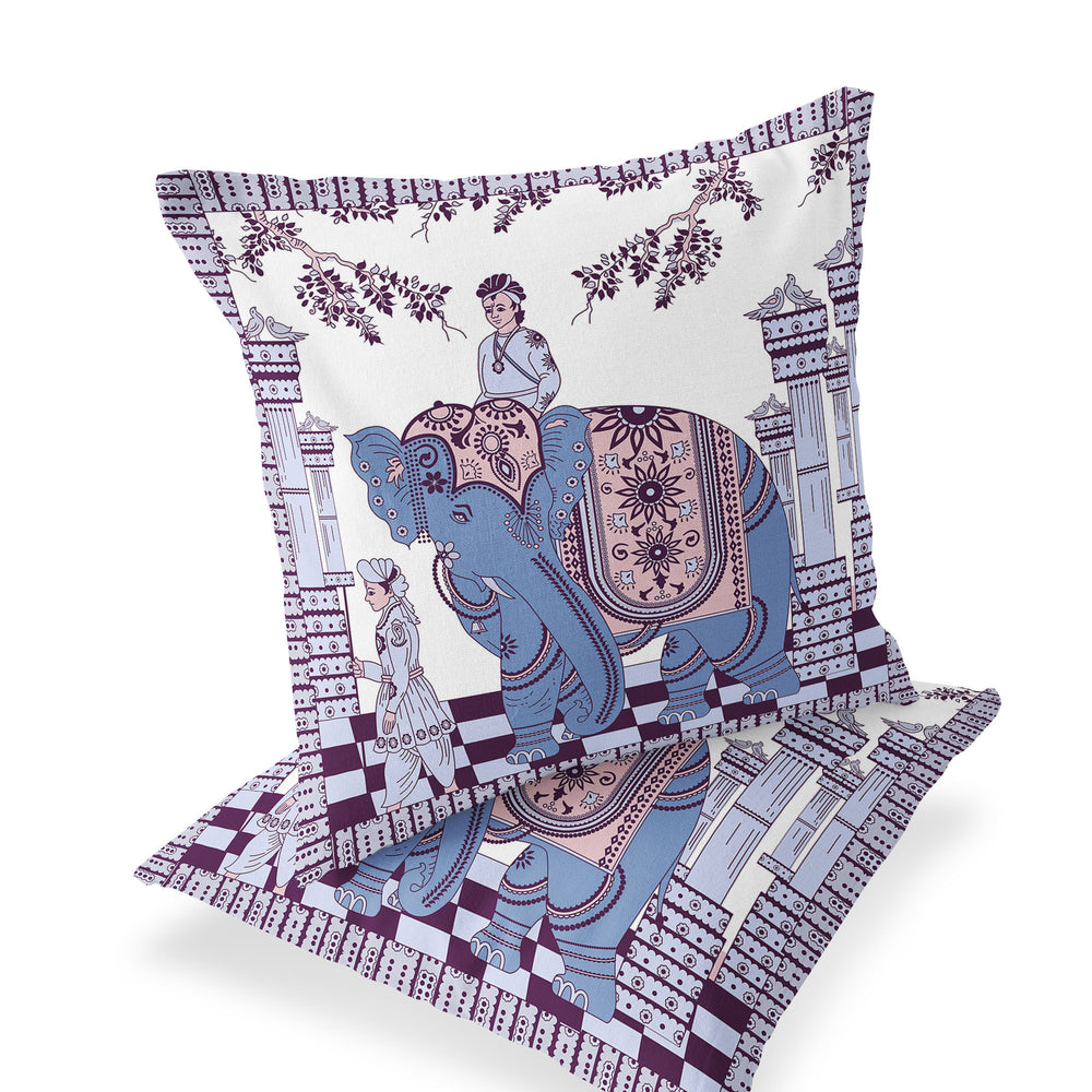 Homeroots Set Of Two 16" X 16" Blue And Purple Elephant Blown Seam Floral Indoor Outdoor Throw Pillow  Polyester 535474