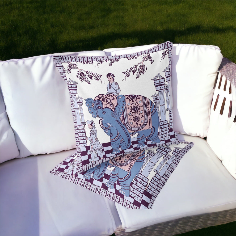 Homeroots Set Of Two 16" X 16" Blue And Purple Elephant Blown Seam Floral Indoor Outdoor Throw Pillow  Polyester 535474