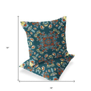 Homeroots Set Of Two 16" X 16" Green And Red Blown Seam Floral Indoor Outdoor Throw Pillow  Polyester 535477