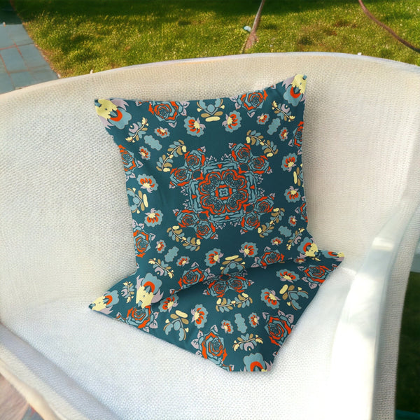 Homeroots Set Of Two 16" X 16" Green And Red Blown Seam Floral Indoor Outdoor Throw Pillow  Polyester 535477