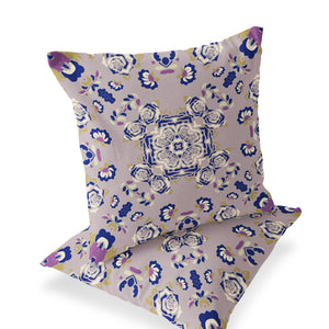 Homeroots Set Of Two 16" X 16" Blue And Purple Blown Seam Floral Indoor Outdoor Throw Pillow  Polyester 535478