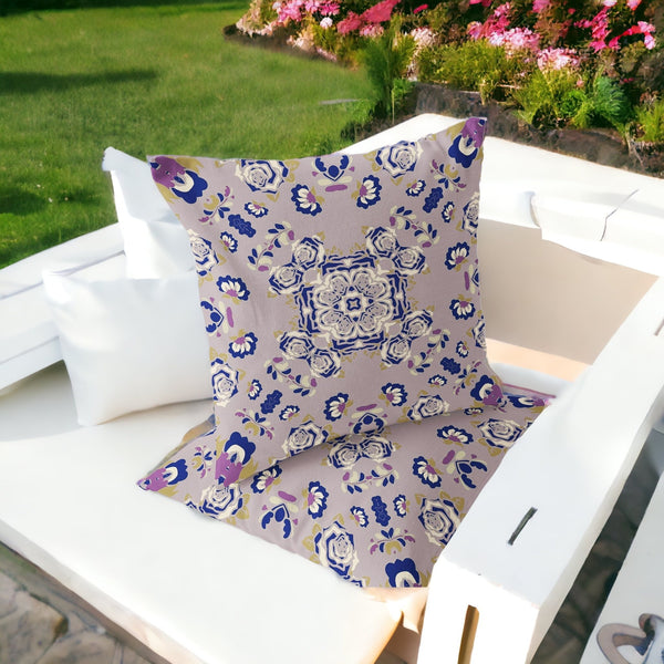 Homeroots Set Of Two 16" X 16" Blue And Purple Blown Seam Floral Indoor Outdoor Throw Pillow  Polyester 535478