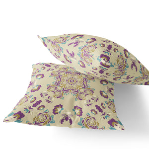 Homeroots Set Of Two 16" X 16" Beige And Purple Blown Seam Floral Indoor Outdoor Throw Pillow  Polyester 535479