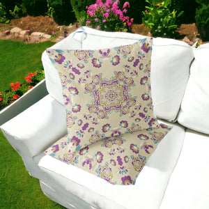 Homeroots Set Of Two 16" X 16" Beige And Purple Blown Seam Floral Indoor Outdoor Throw Pillow  Polyester 535479