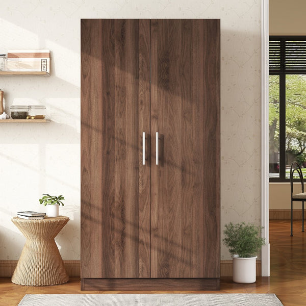 English Elm 2-Door Pine Wood Wardrobe Armoire with Rod & 3 Shelves, Brown Grain Finish—Sturdy 300lb Capacity GX001833AAD