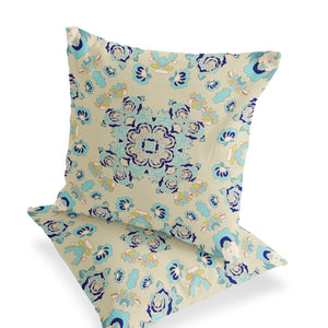Homeroots Set Of Two 16" X 16" Blue And Off White Blown Seam Floral Indoor Outdoor Throw Pillow  Polyester 535481
