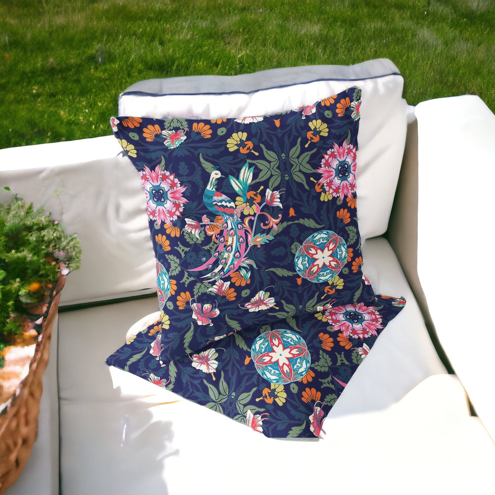 Homeroots Set Of Two 16" X 16" Blue And Pink Peacock Blown Seam Eclectic Indoor Outdoor Throw Pillow  Polyester 535483