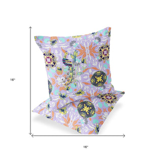 Homeroots Set Of Two 16" X 16" Purple And White Peacock Blown Seam Eclectic Indoor Outdoor Throw Pillow  Polyester 535484