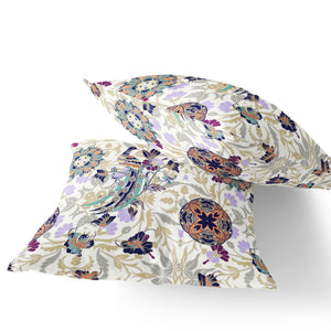 Homeroots Set Of Two 16" X 16" Purple And White Peacock Blown Seam Eclectic Indoor Outdoor Throw Pillow  Polyester 535487