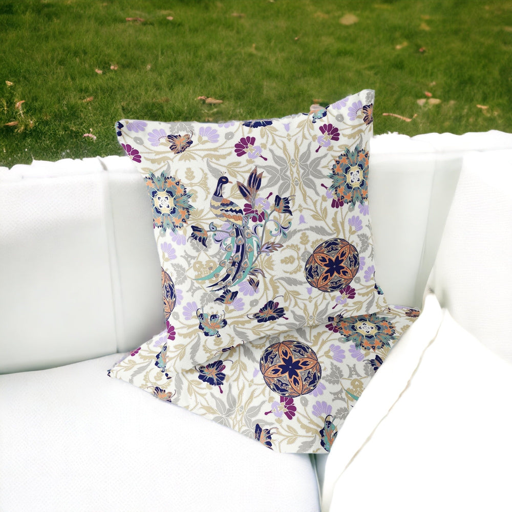 Homeroots Set Of Two 16" X 16" Purple And White Peacock Blown Seam Eclectic Indoor Outdoor Throw Pillow  Polyester 535487