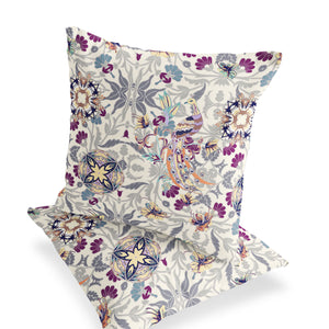 Homeroots Set Of Two 16" X 16" Pink And White Peacock Blown Seam Eclectic Indoor Outdoor Throw Pillow  Polyester 535488