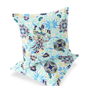 Homeroots Set Of Two 16" X 16" Blue And White Peacock Blown Seam Eclectic Indoor Outdoor Throw Pillow  Polyester 535490