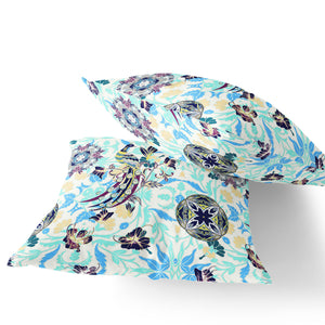 Homeroots Set Of Two 16" X 16" Blue And White Peacock Blown Seam Eclectic Indoor Outdoor Throw Pillow  Polyester 535490