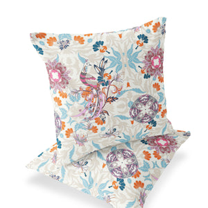 Homeroots Set Of Two 16" X 16" Blue And Off White Peacock Blown Seam Eclectic Indoor Outdoor Throw Pillow  Polyester 535491